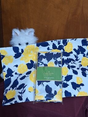 kate spade Yellow and Navy Floral Cloth Napkins - Set And Placemats Set Of 8